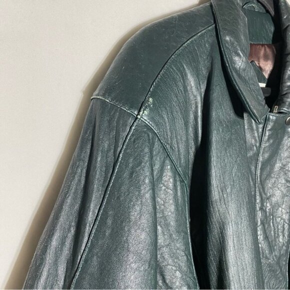 Vintage Northern Spirit Oversized Green Leather Bomber Style Jacket Coat L - Picture 8 of 16